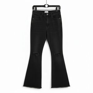Black Flared Distressed Knee Women Jeans